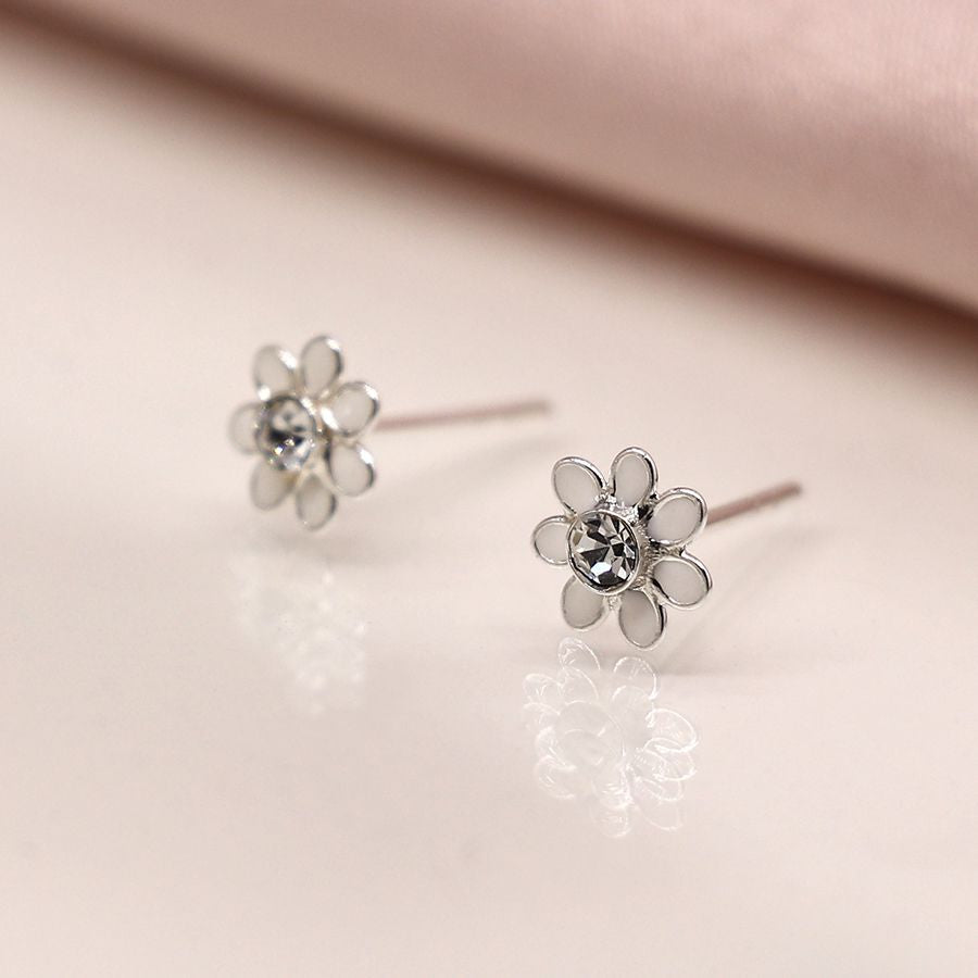 White Flower Stud Earrings