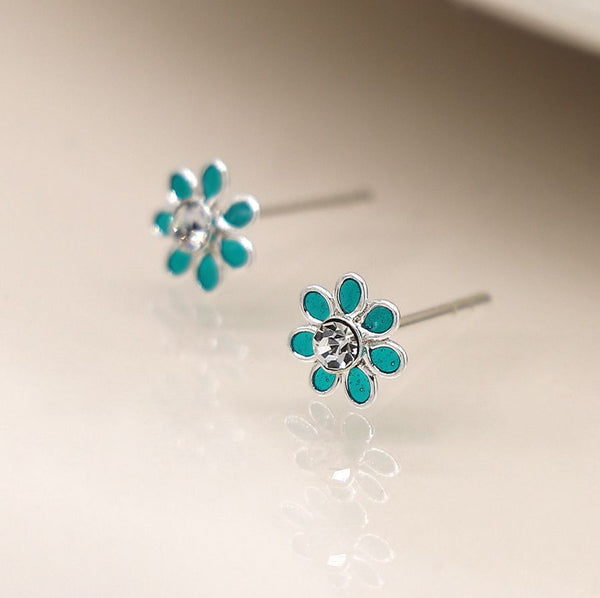 Green Tiny Flower Stud Earrings