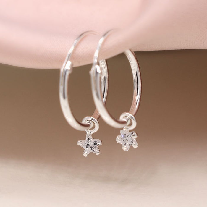 Silver Circle Hoops with CZ Stars