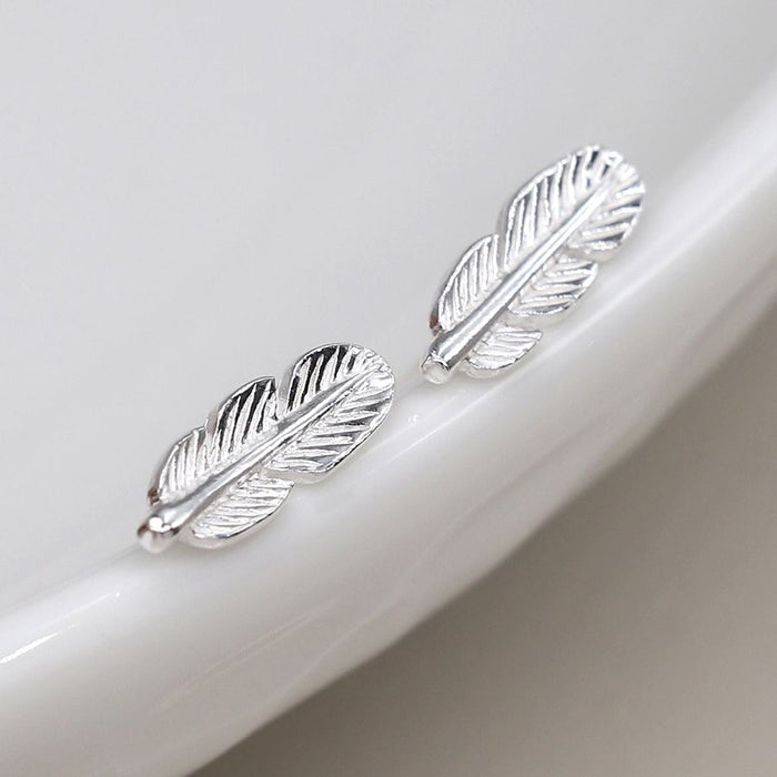 Silver Tiny Feather Stud Earrings