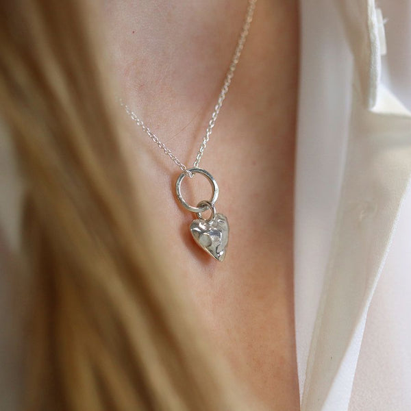 Sterling Silver Heart on Ring Necklace