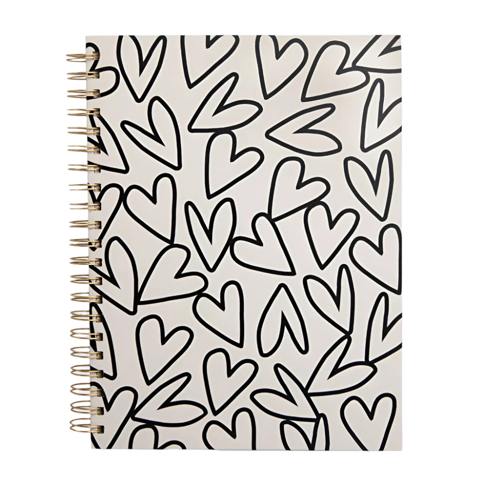 Mono Outline Hearts Spiral A4 Notebook