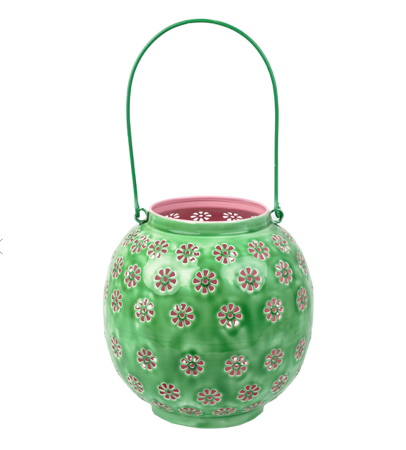 Metal Green & Pink Geometric Flower Lantern - Large