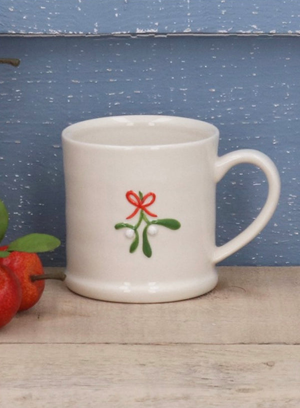 Stoneware Mini Mug with Bow/Mistletoe