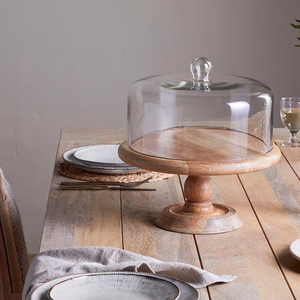 Recycled Glass Dome Cake Stand - Mango wood and Glass