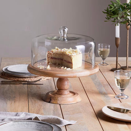 Recycled Glass Dome Cake Stand - Mango wood and Glass