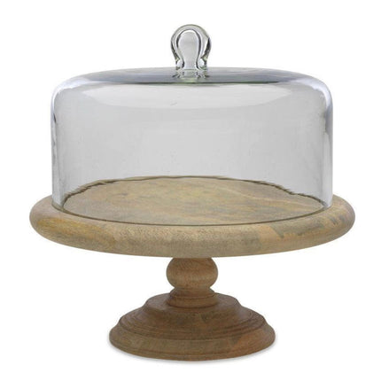 Recycled Glass Dome Cake Stand - Mango wood and Glass