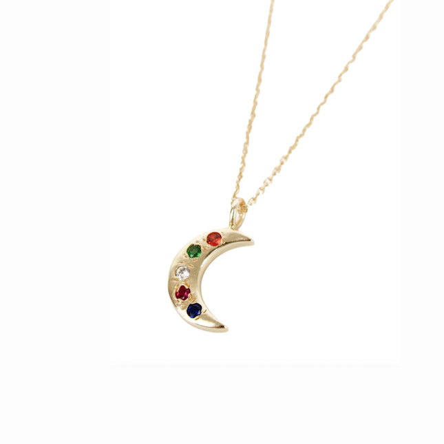 Gold Moon Gem Studded Hook Necklace