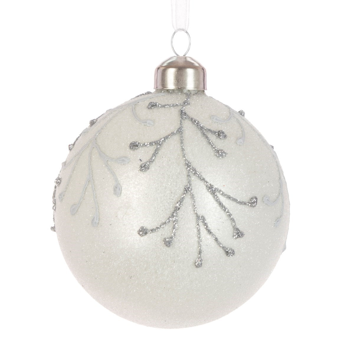 Glass White/Silver Bauble 8cm