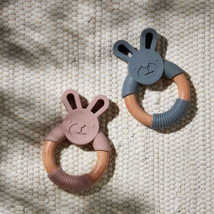 Bambino Wood & Silicone Bunny Teether Blue