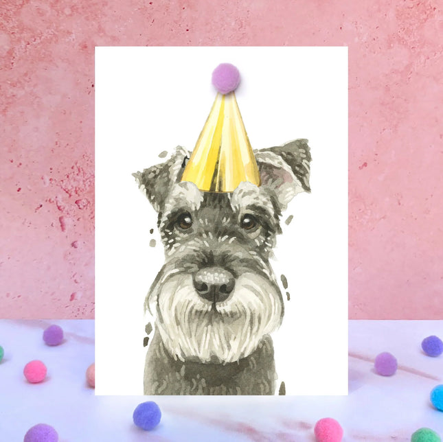 Schnauzer Pompom Birthday Celebration Card