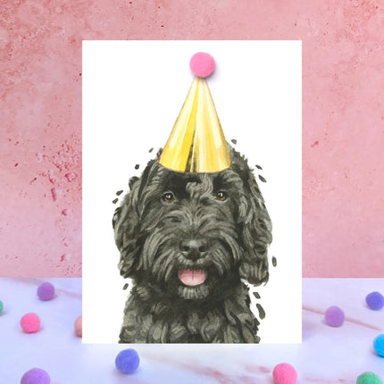 Black Cockapoo Pompom Birthday Card