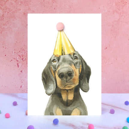 Dachsund Pompom Birthday Card