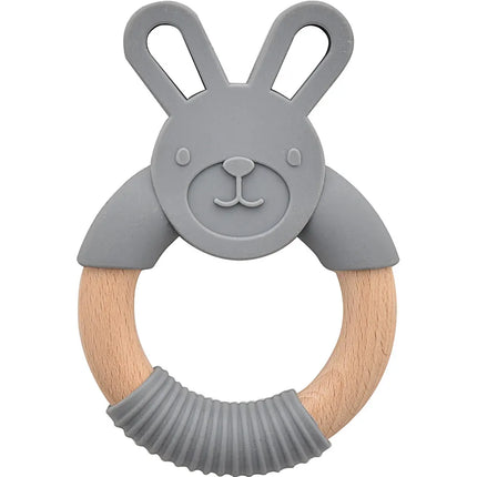 Bambino Wood & Silicone Bunny Teether Blue