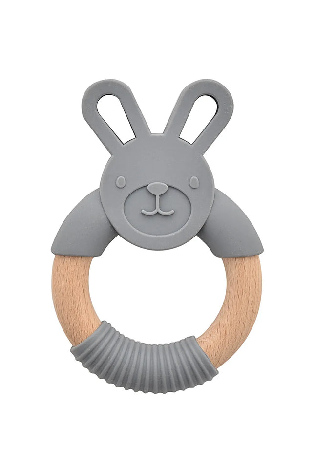 Bambino Wood & Silicone Bunny Teether Blue