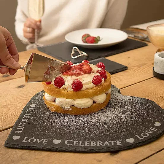 Love and Celebrate Heart Slate Serving Board Boxed