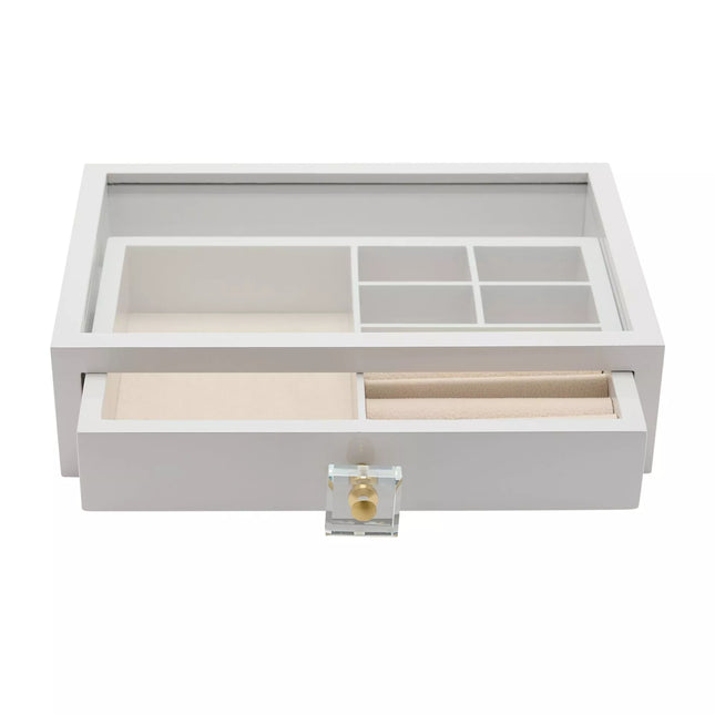 White Wooden Jewellery Box With Compartments and 1 Drawer