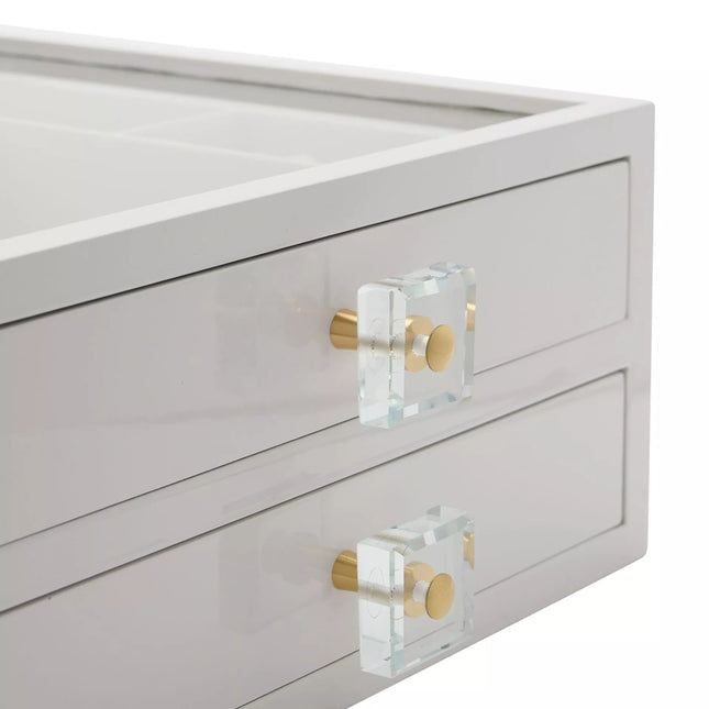 White Wooden Jewellery Box With Compartments and 2 Drawers