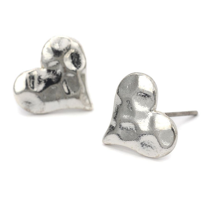 Hammered Heart Stud Earrings