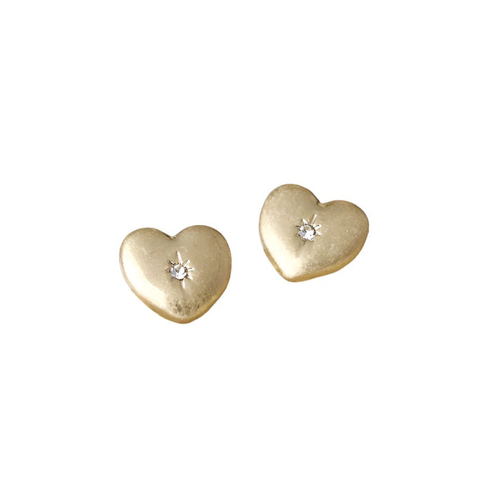 Golden Heart and Crystal Stud Earrings