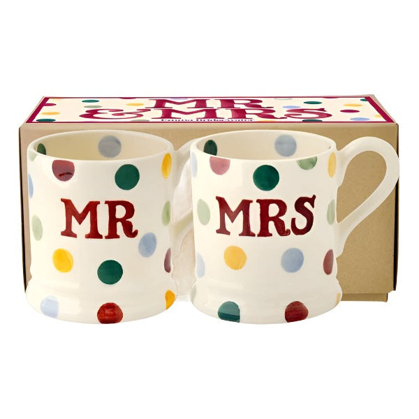 Polka Dot 'Mr & Mrs' Set of 2 1/2 Pint Mugs Boxed