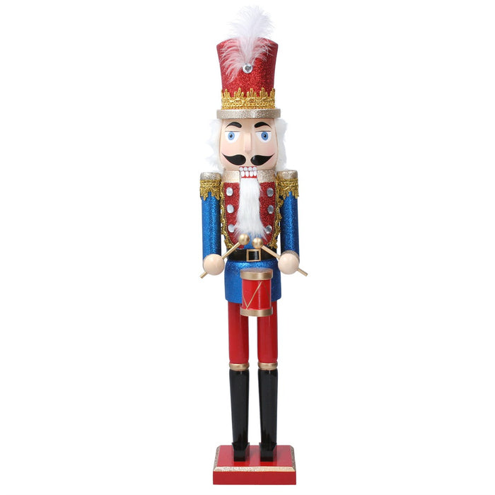 Red and Blue Wood Nutcracker with Drum Ornament