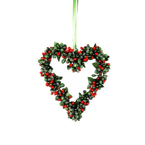 Hanging Red/Green Berrybud Heart 14cm