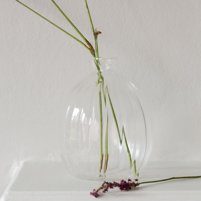 Ribbed Clear Tall Glass Vase