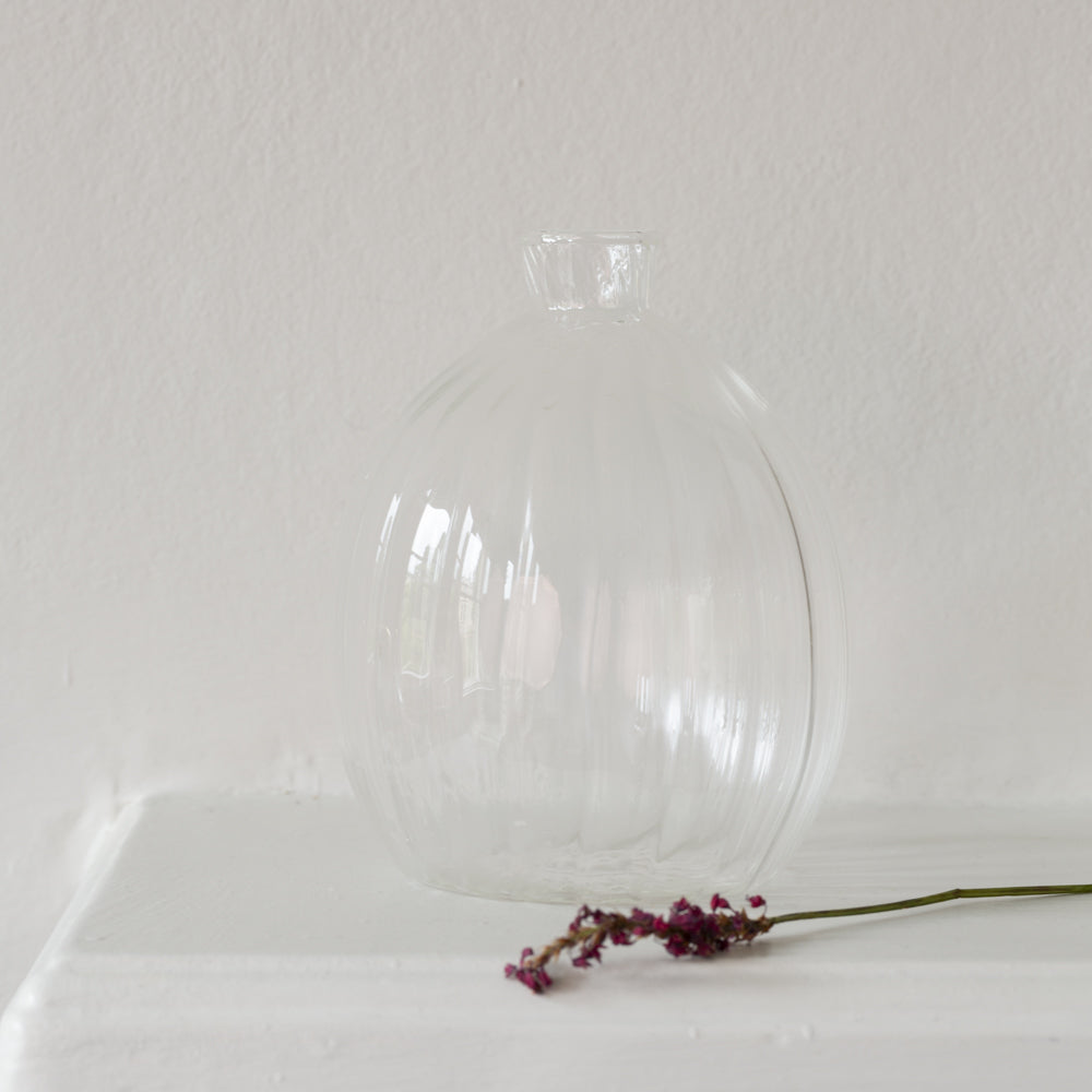 Ribbed Clear Tall Glass Vase