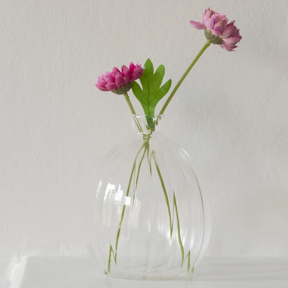 Ribbed Clear Tall Glass Vase