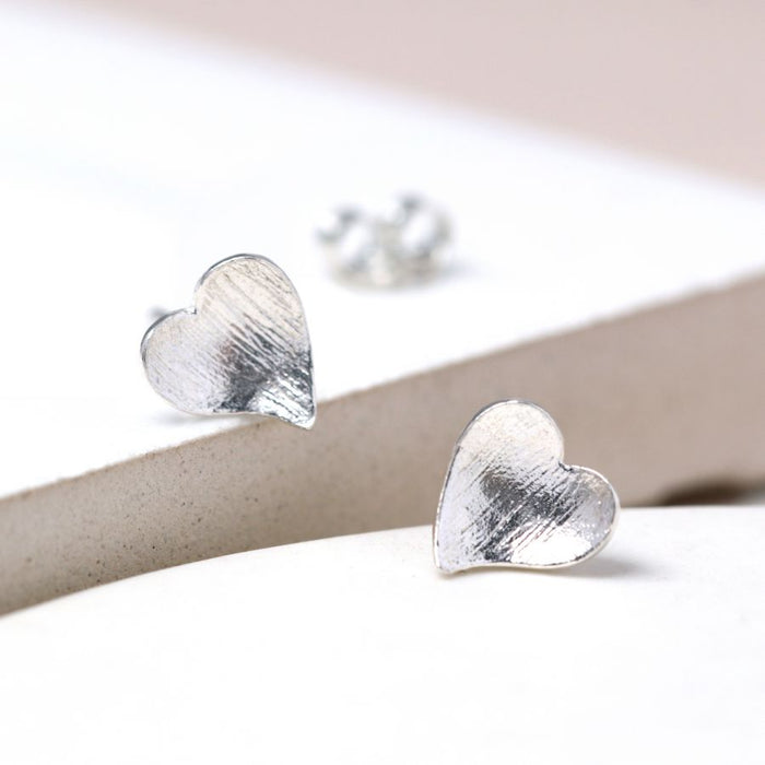 Silver Concave Heart Stud Earrings